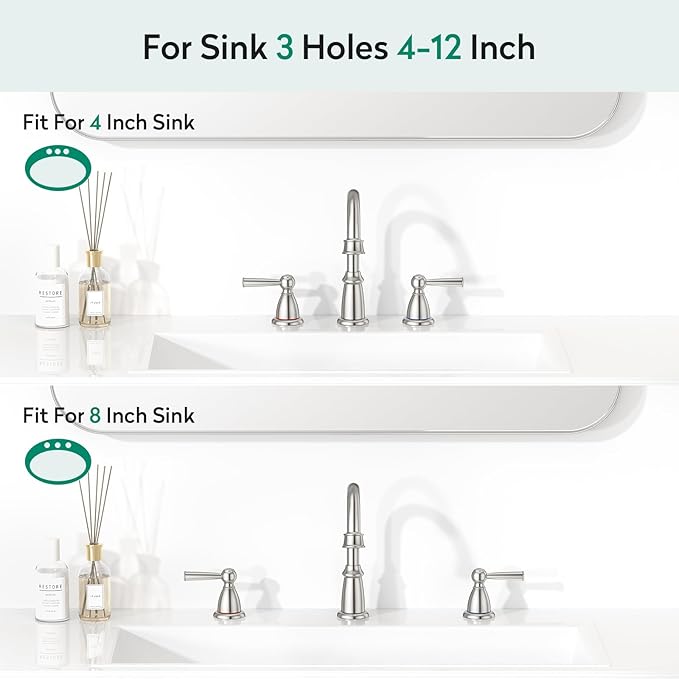 CREA 2 Handles Bathroom Faucet 3 Hole,8 Inch Widespread Bathroom Faucets with Pop Up Drain for Sink Overflow,3 Pieces Brushed Nickel Faucet for Bathroom Vanity Basin Mixer Tap(cPUC Supply Line)