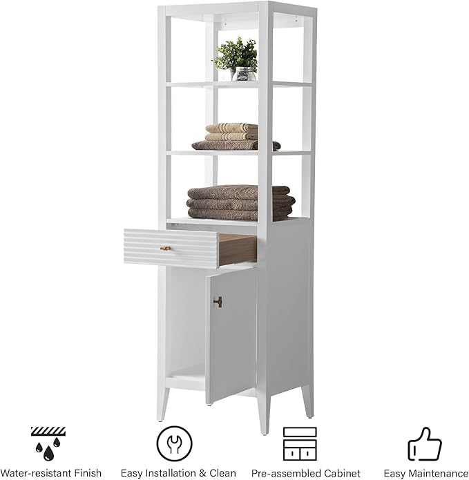 HOMEBEYOND Bathroom Vanity with Storage Cabinet & Shelves, Free-Standing Vanity with Soft-Closing Doors, Golden Brushed Handware, White