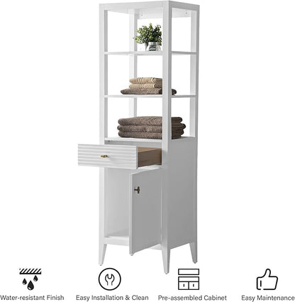 HOMEBEYOND Bathroom Vanity with Storage Cabinet & Shelves, Free-Standing Vanity with Soft-Closing Doors, Golden Brushed Handware, White