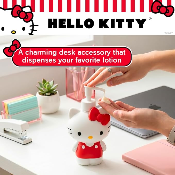 Hello Kitty Soap/Lotion/Hand Sanitizer Resin Pump Dispenser, 10.36 Ounces, Bathroom Decor, (Officially Licensed Product) by Franco