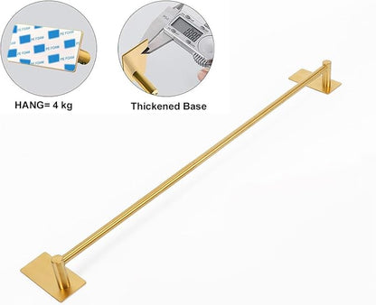 NearMoon Self Adhesive Bathroom Towel Bar- Stainless Steel Bath Wall Shelf Rack Hanging Towel Stick On Sticky Hanger Contemporary Style, NO Drilling (1 Pack, Brushed Gold, 27-Inch Towel Rack)