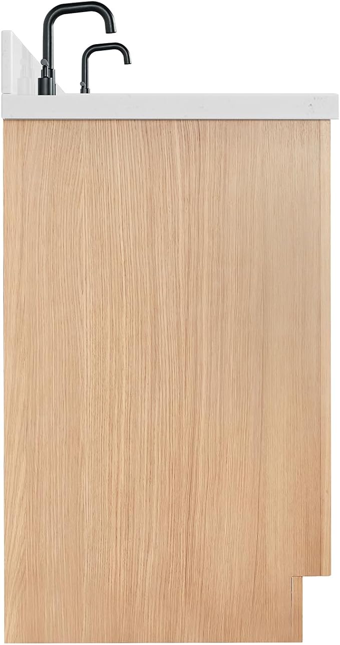 ARIEL Hepburn 60-inch Bathroom Vanity with Sink,Solid Wood, 1.5-inch Carrara White Quartz Countertop, Double Rectangular Porcelain Sink, 4 Soft Closing Doors, 6 Dovetail Drawers, White Oak