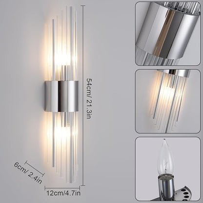Chrome sconces wall set of 2, silver crystal wall sconces set two, modern wall sconce decoration (set of two) for living room, bedroom, bathroom, vanity, stairs, hallway,With 4 E12 light sources