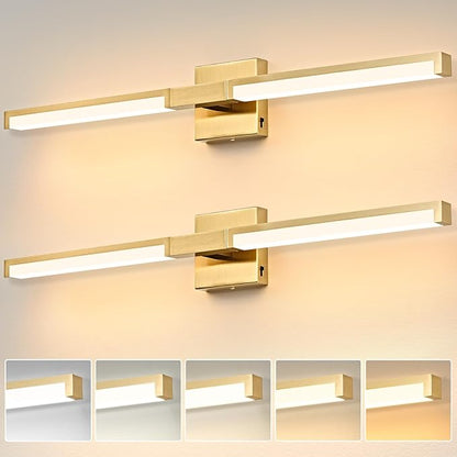 OKELI 32 Inch Bathroom Vanity Light Fixtures, Gold Modern Light Fixtures Over Mirror, 16W 5CCT Dimmable Wall Light- 2Pack