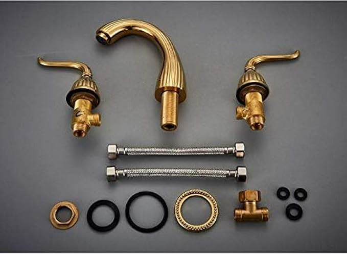 Basin Faucet Deck Mounted Bathroom Mixer Crane Dual Handle 3 Hole Cold and Hot Washing Tap-Antique Brass,Gold(Gold)