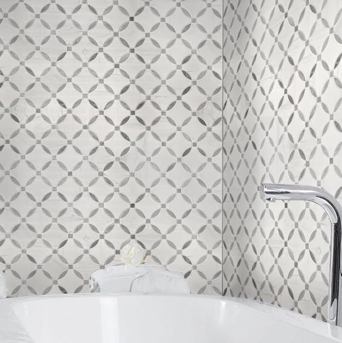 MSI Bianco Dolomite 11 in. x 11 in. Lola Polished Marble Tile for Kitchen Backsplash, Floor Tile, Wall Tile for Bathroom, Shower Wall Tile, Mesh Mounted Mosaic Tile