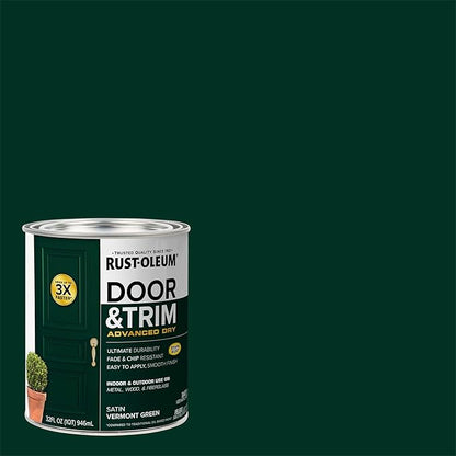 Rust-Oleum 376514 Advanced Dry Door & Trim Paint, Quart, Satin Vermont Green