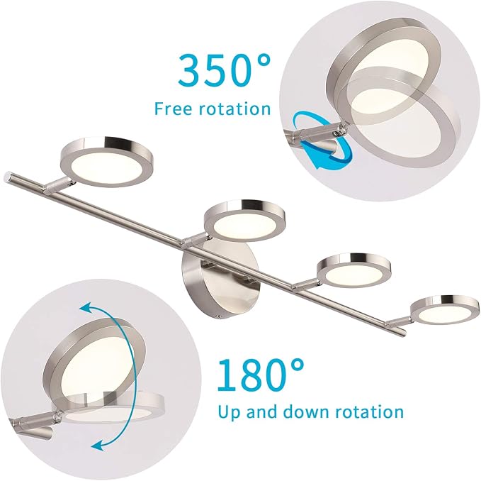 Joossnwell LED Bathroom Lights Fixtures, 4-Lights Vanity Lights Adjustable 20W 29.92" Inch 4000K Nickel Finish Swing Arm Up and Down Wall Sconces