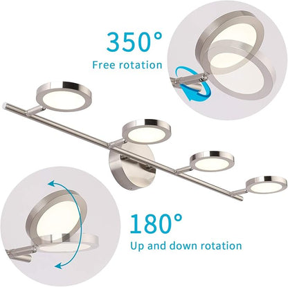 Joossnwell LED Bathroom Lights Fixtures, 4-Lights Vanity Lights Adjustable 20W 29.92" Inch 4000K Nickel Finish Swing Arm Up and Down Wall Sconces