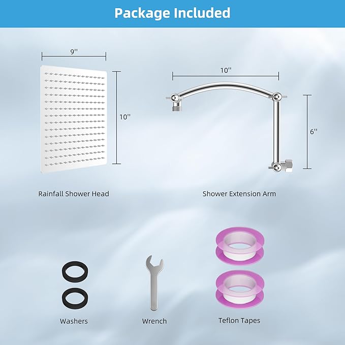 Hibbent All Metal 10'' Rain Shower Head with 16'' Extension Arm, Chrome | cUPC Certified High Pressure Rainfall Showerhead with Solid Brass Adjustable Shower Head Extension Arm, Fixed Showerheads