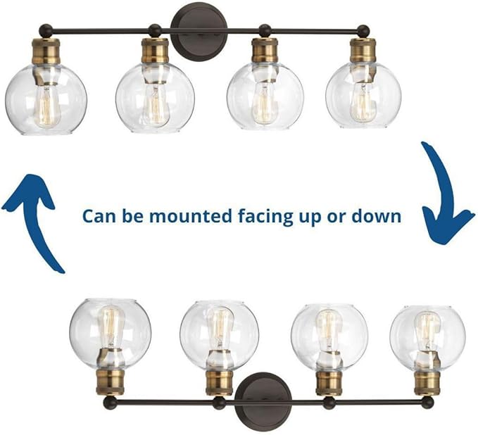 Hansford Collection 4-Light Clear Glass Coastal Bath Vanity Light Antique Bronze