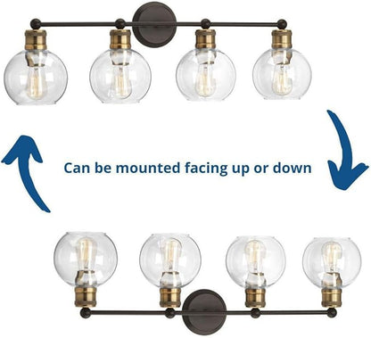 Hansford Collection 4-Light Clear Glass Coastal Bath Vanity Light Antique Bronze