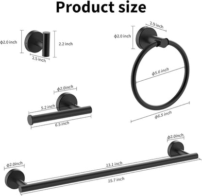 Cilee 10 Piece Matte Black Bathroom Accessories Set, 16 inch Towel Bar Set | Black Bathroom Hardware Set Towel Rack+Towel Ring+Robe Towel Hook+Toilet Paper Holder for Bathroom,Stainless Steel Towel Bar