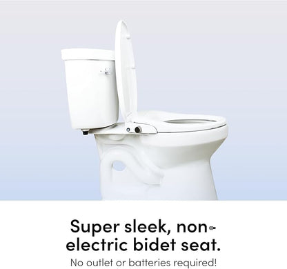TUSHY Wave Non-Electric Bidet Toilet Seat | Sleek Elongated Design, Quick-Release for Easy Cleaning | DuoFlow Front & Rear Wash, Soft-Close Lid, Self-Cleaning Nozzle, 10-Min DIY Install, Platinum Knob