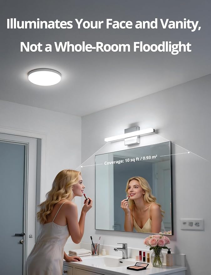 Modern Bathroom Light Fixtures Over Mirror Vanity Lighting Gentle, 16 Inch 9W Led Chrome Small Restroom Wall Lamps Bar for Bathroom Linear Modernas Lámparas Luces para Baño Cool White 6000K