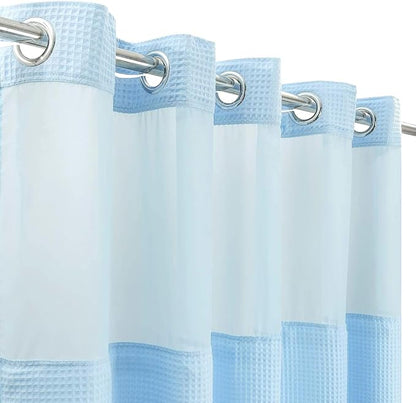 River Dream Cotton Blend Shower Curtain Set with Liner, Sky Blue, 71x74 | Waffle Weave, No Hook Needed, with Snap in Replacement Liner, Top Sheer Window, Hotel Quality Fabric for Bathroom