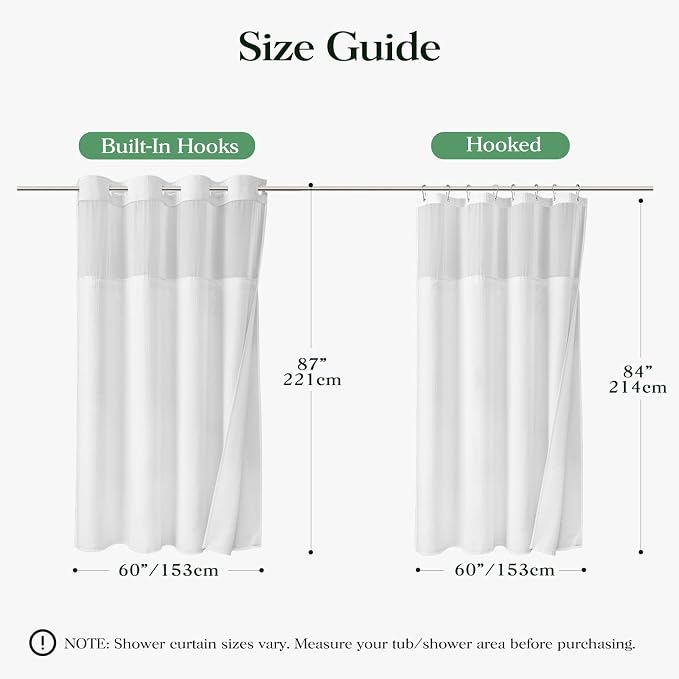 White Hook Free Waffle Shower Curtain & Snap-in Fabric Liner,60x87 | Less Time to install, 3 in 1 Fabric Shower Curtain and Liner Set with Magnets, Stall, Long, Shower Curtains for Bathroom