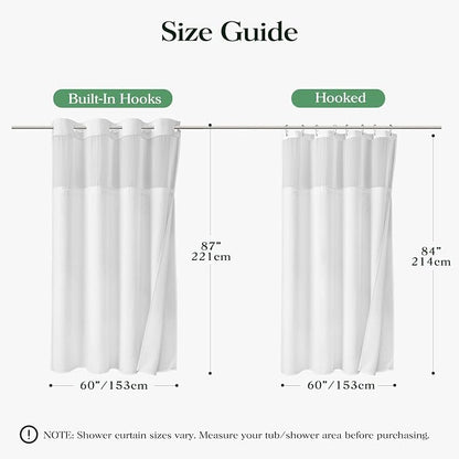 White Hook Free Waffle Shower Curtain & Snap-in Fabric Liner,60x87 | Less Time to install, 3 in 1 Fabric Shower Curtain and Liner Set with Magnets, Stall, Long, Shower Curtains for Bathroom