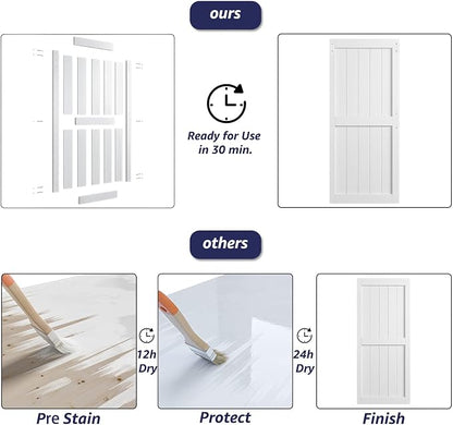 34in x 84in MDF Sliding Barn Door with 6ft Barn Door Hardware Kit & Handle | White Solid Barn Door Slab Covered with Water-Proof PVC Surface, Pre-Drilled Holes Easy Assembly, H-Frame