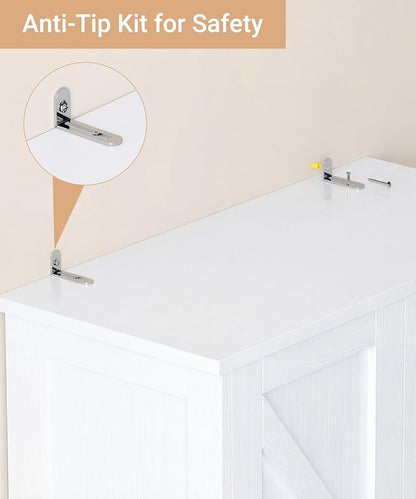 Tall Bathroom Storage Cabinet, 11 x 22.8 x 63 Inches, Floor Cabinet with Barn Doors, Adjustable Shelf, Linen Pantry Cabinet for for Kitchen, Laundry Room, Living Room, Entryway, White