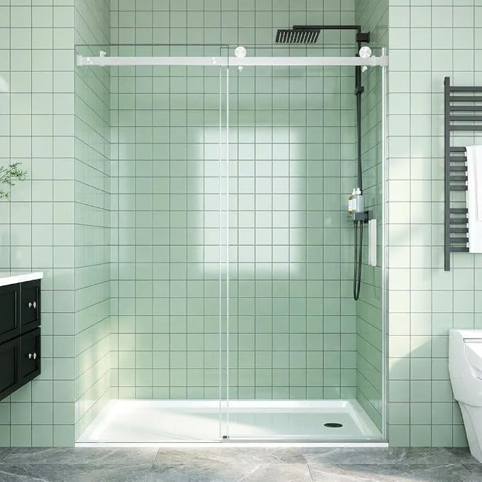 Shower Doors, Frameless Shower Door 44-48" W x 76" H, Sliding Glass with 1/4" (6mm) Clear Tempered Glass for Bathroom