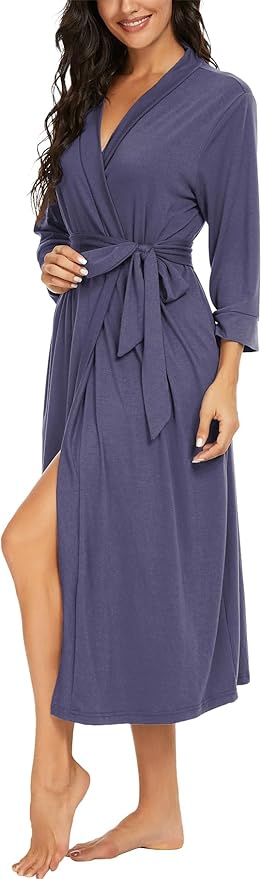 VINTATRE Women Kimono Robes Long Knit Bathrobe Lightweight Soft Knit Sleepwear V-neck Casual Ladies Loungewear