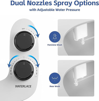 Bidet Attachment for Toilet Sprayer, Self-Cleaning Dual Retractable Nozzles Bidet Spray, Non-Electric Adjustable Water Pressure for Hygienic Rear & Feminine Wash, Easy Installation Ultra-Slim (Black)
