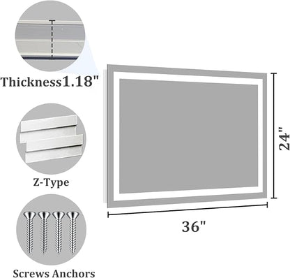 Koonmi 35x24 LED Bathroom Mirror, Shatterproof Mirror with Light | 90CRI Shatterproof Vanity Mirror with Backlit + Front Lit, Easy Install for Bathroom Hotel (IP65)
