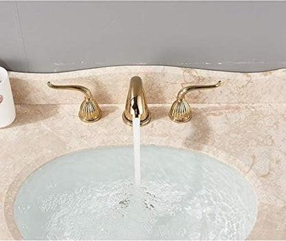 Basin Faucet Deck Mounted Bathroom Mixer Crane Dual Handle 3 Hole Cold and Hot Washing Tap-Antique Brass,Gold(Gold)