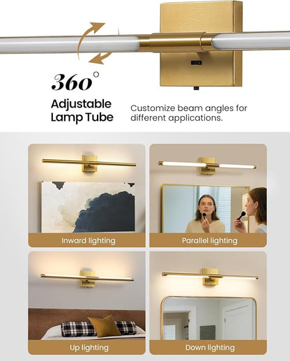 Gold Vanity Light Fixtures for Bathroom Over Mirror 30 inch LED Bath Sconces IP44 5CCT Adjustable Morden Picture Lights for Paintings (Built-in Dimmer)
