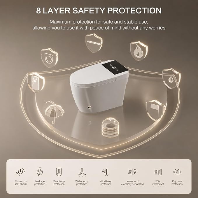Smart Toilet with Bidet Built In, Heated Seat & Dual Auto Flush, Foot Sensor, Tankless Modern Elongated Electric Toilet with Warm Water Wash, Air Dryer, LED Display & 1000g MaP Flush, 1.28 GPF