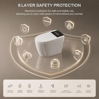 Smart Toilet with Bidet Built In, Heated Seat & Dual Auto Flush, Foot Sensor, Tankless Modern Elongated Electric Toilet with Warm Water Wash, Air Dryer, LED Display & 1000g MaP Flush, 1.28 GPF