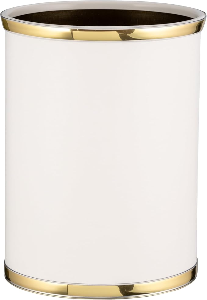 Kraftware 50274 Sophisticates W/Polished 14" Oval Waste Basket Wastebasket, White with Brass