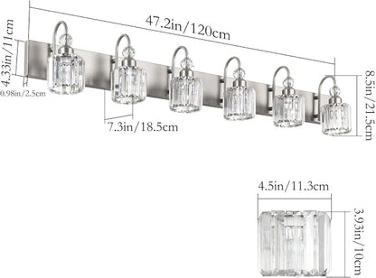 Ralbay Crystal Brushed Nickel Vanity Light for Bathroom 6 Light Modern Bathroom Lighting Fixtures Over Mirror