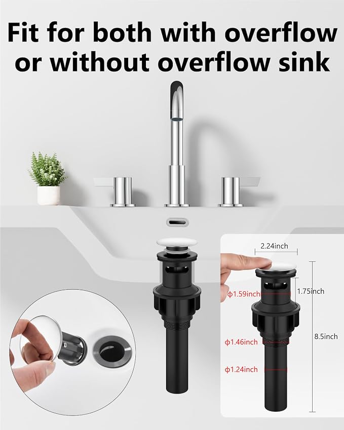 Polish Chrome Bathroom Faucet 3 Hole, 8 Inch Widespread 2-Handle | SUS304 Stainless Steel, 2-Handle Control, Pop-Up Drain, Supply Lines and Mounting Hardware for 8-Inch Widespread Vanity Sinks