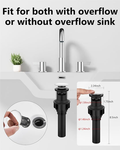 Polish Chrome Bathroom Faucet 3 Hole, 8 Inch Widespread 2-Handle | SUS304 Stainless Steel, 2-Handle Control, Pop-Up Drain, Supply Lines and Mounting Hardware for 8-Inch Widespread Vanity Sinks