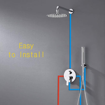 TIPOK Shower System with Rain Shower and Handheld, Bathroom Chrome Shower Faucet with High Pressure, Round Rain Shower Trim Kit
