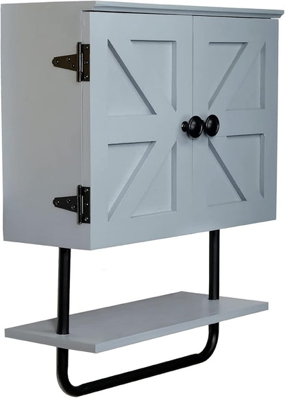 EXCELLO GLOBAL PRODUCTS 17x21” Barndoor Bathroom Wall Cabinet, Space Saver Storage Cabinet Kitchen Medicine Cabinet with Adjustable Shelf and Towel Bar, Rustic Gray