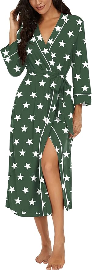 PrinStory Womens Robe Long Knit Bathrobe Lightweight Soft Robes Ladies Bath Robe