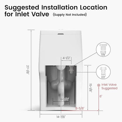 SOTOMO Elongated One Piece Toilet, 12" Rough-In, Compact Design for Bathrooms, 1.1/1.6 GPF Dual Flush toilet, MAP 1000g, Soft-Closing Seat, White Toilet Bowl - 27.75"D x 15.4"W x 27.13"H