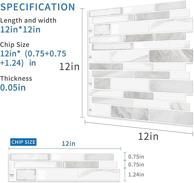 10-Sheet Peel and Stick Kitchen Backsplash Tiles | 3D Waterproof Self Adhesive Wall Tile Stick on Backsplash for Kitchen and Bathroom(Beige White,12"×12")