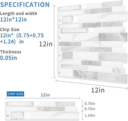 10-Sheet Peel and Stick Kitchen Backsplash Tiles | 3D Waterproof Self Adhesive Wall Tile Stick on Backsplash for Kitchen and Bathroom(Beige White,12"×12")