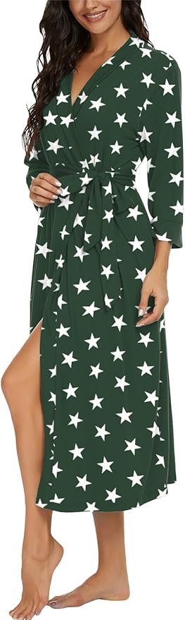 VINTATRE Women Kimono Robes Long Knit Bathrobe Lightweight Soft Knit Sleepwear V-neck Casual Ladies Loungewear