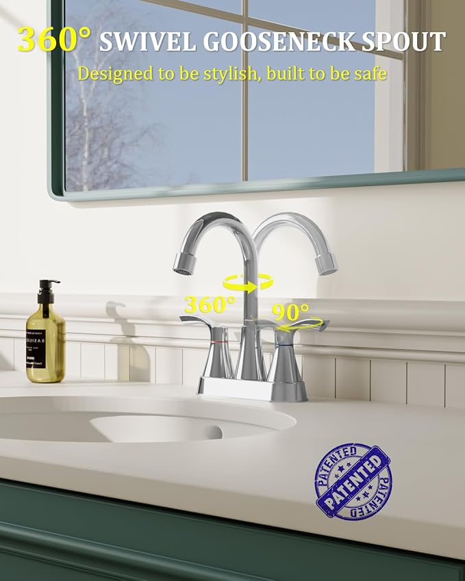 Chrome Bathroom Faucet 3 Hole 4 Inch Bathroom Sink Faucets | Stainless Steel 2 Handle Centerset Faucet for Bathroom Sink Vanity with Pop Up Drain and 4 Supply Hoses by Evolvegoods