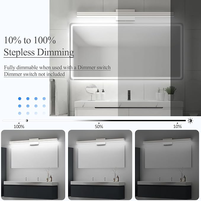 Ralbay 40inch Brushed Nickel Vanity Light with 5 Color Temperature (2700K-6000K) Dimmable Acrylic Metal 36W LED Modern Bathroom Lighting Over Mirror