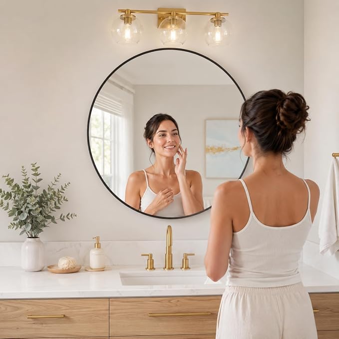 Garvee 20 Inch Round Wall Mirror Black Metal Frame Circle Design Bathroom Decor