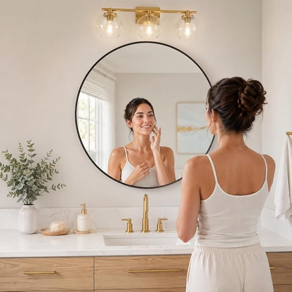 Garvee 20 Inch Round Wall Mirror Black Metal Frame Circle Design Bathroom Decor