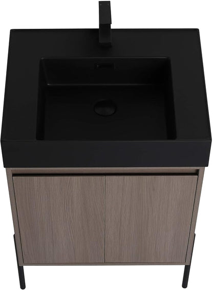 Crownpoint 24 Inch Bathroom Vanity with Sink, Black Sink, Gray Oak Finish, Full Assembly Required, Elegant Bathroom Vanities for Modern Homes