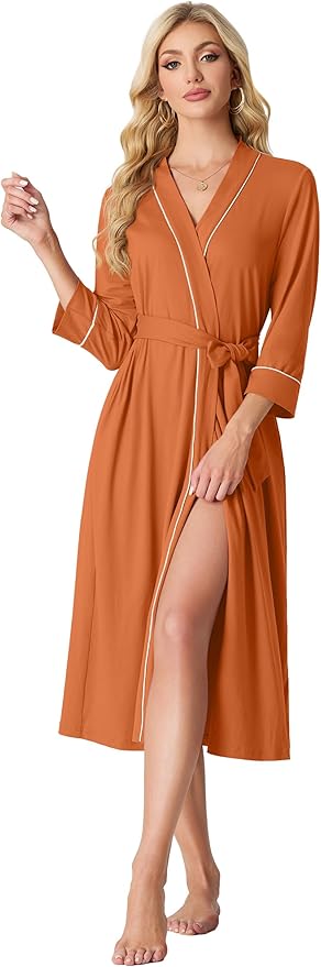 PrinStory Womens Robe Long Knit Bathrobe Lightweight Soft Robes Ladies Bath Robe