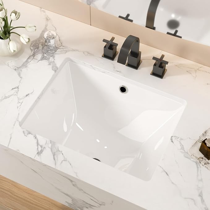 20-1/4“x15-1/8” White Ceramic Undermount bathroom sink | Under Counter Lavatory Vanity Sinks Basin for Bathroom